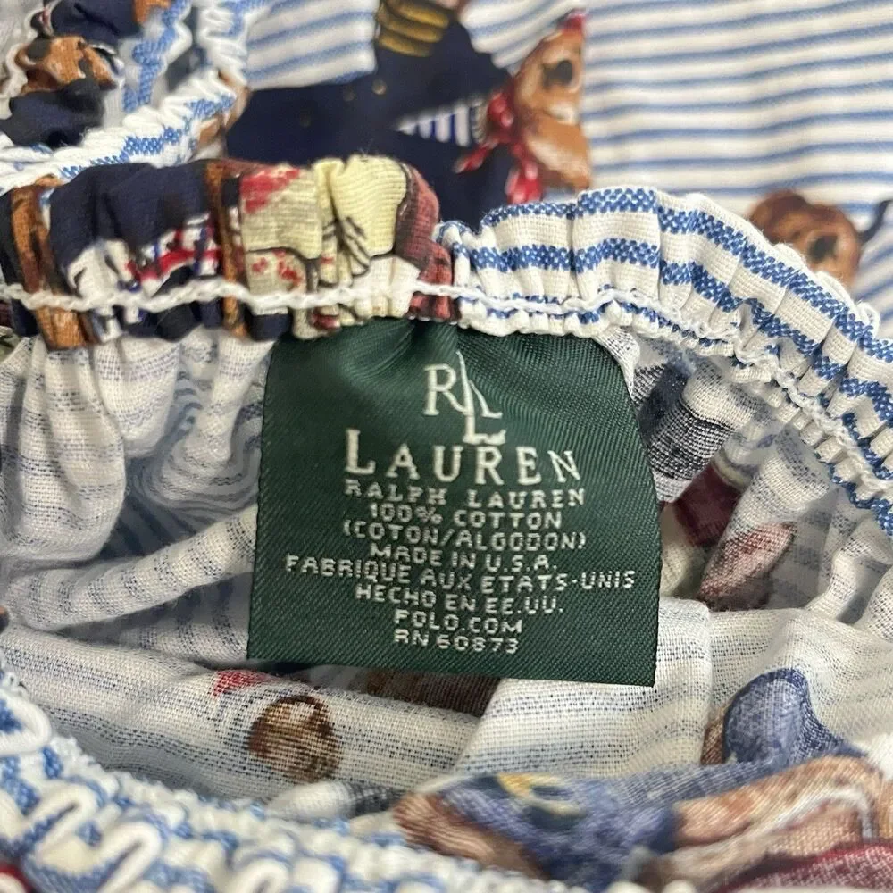 Ralph Lauren Full Fitted Sheet Polo Bears Blue Striped Cotton USA Made
